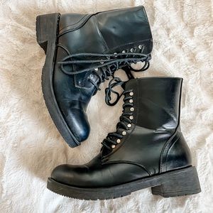 Black Combat Boots with Silver Accents - Size 6.5